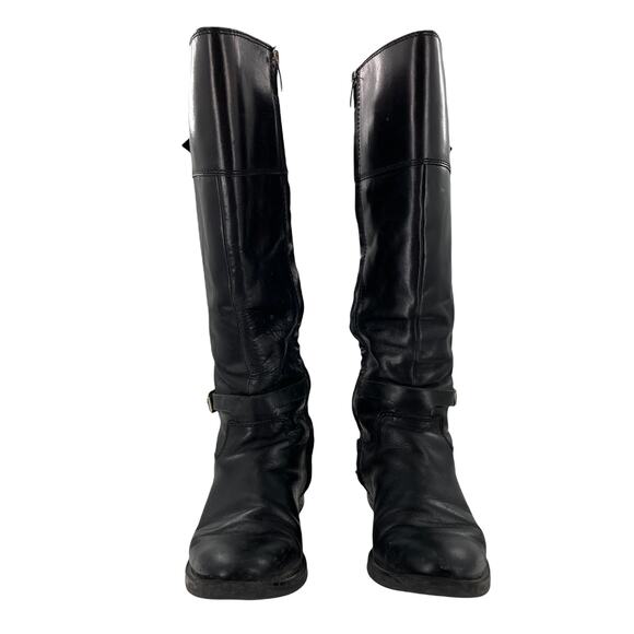 ENZO ANGIOLINI Eero Black Leather Ankle Buckle Harness Knee High Riding Boot 6.5 - Picture 2 of 13